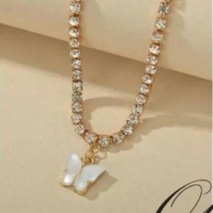 rhinestone butterfly charm necklace
